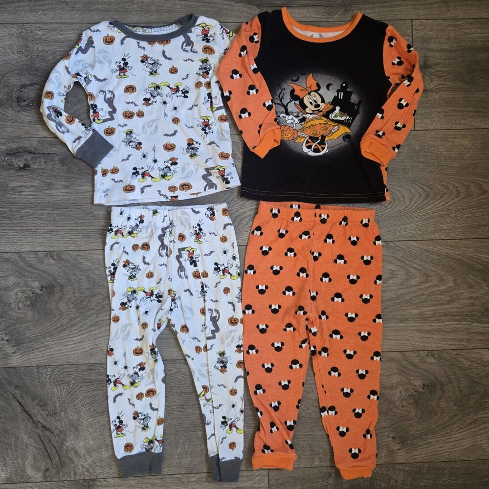 Disney Toddler 3T Halloween Pajamas 4pc Mickey Minnie Mouse Pumpkin Cotton PJs